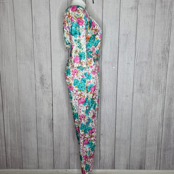 VTG 80s 90s Volup Bright Floral Windbreaker Jumpsuit w Original Belt, sz 16 - Picture 4 of 7
